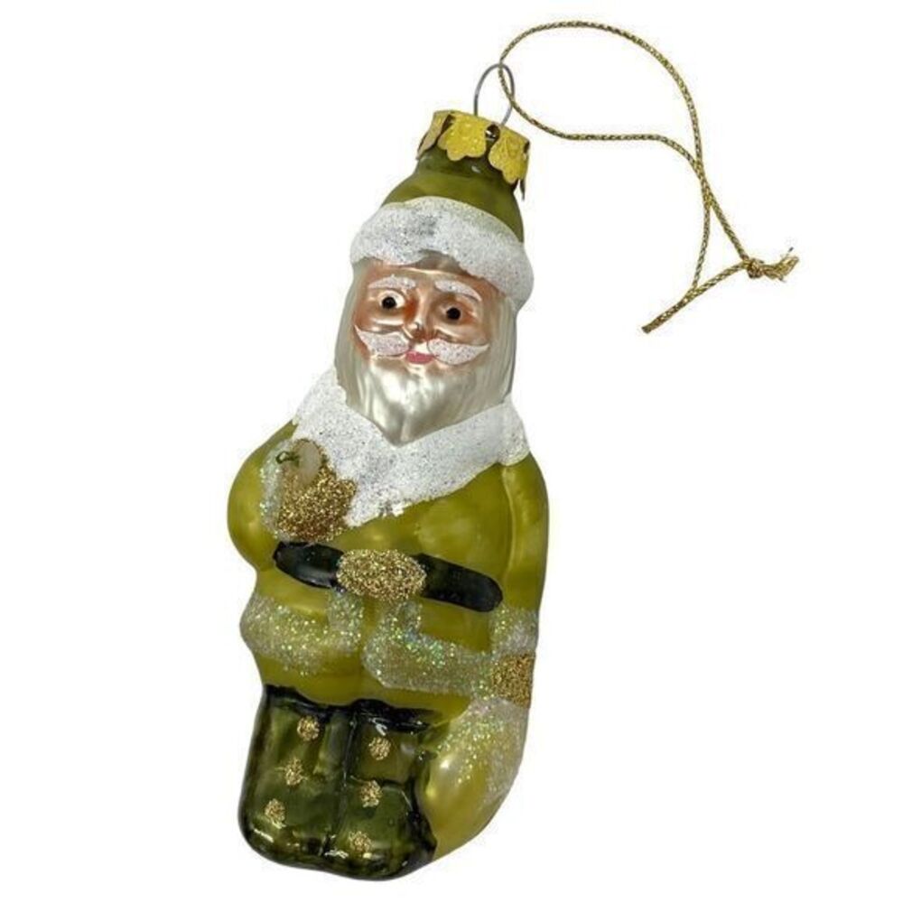 Vintage Blown Mercury Glass Green Old World Santa Christmas Ornament